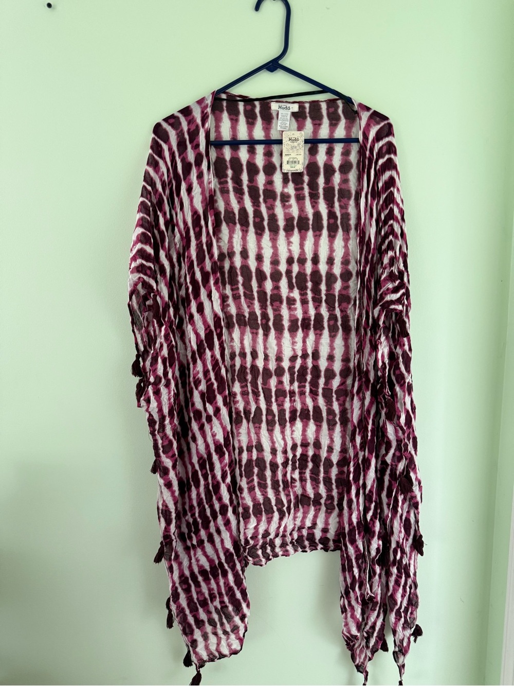 Mudd Tie-Dye Open Front Kimono Cardigan - Burgundy & White